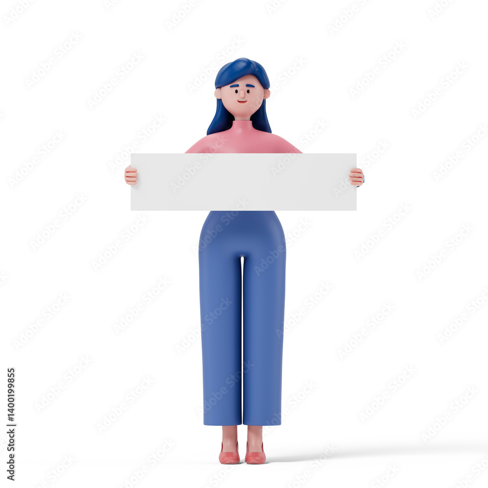 Poster 3d people holding an empty white board for insert a concept.3d rendering,conceptual image. isolated 