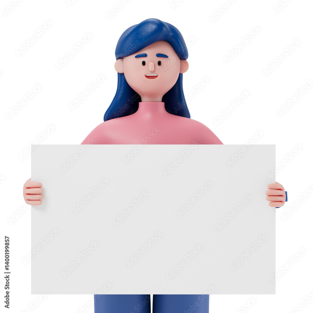 Aufkleber 3d people holding an empty white board for insert a concept.3d rendering,conceptual image. isolated 