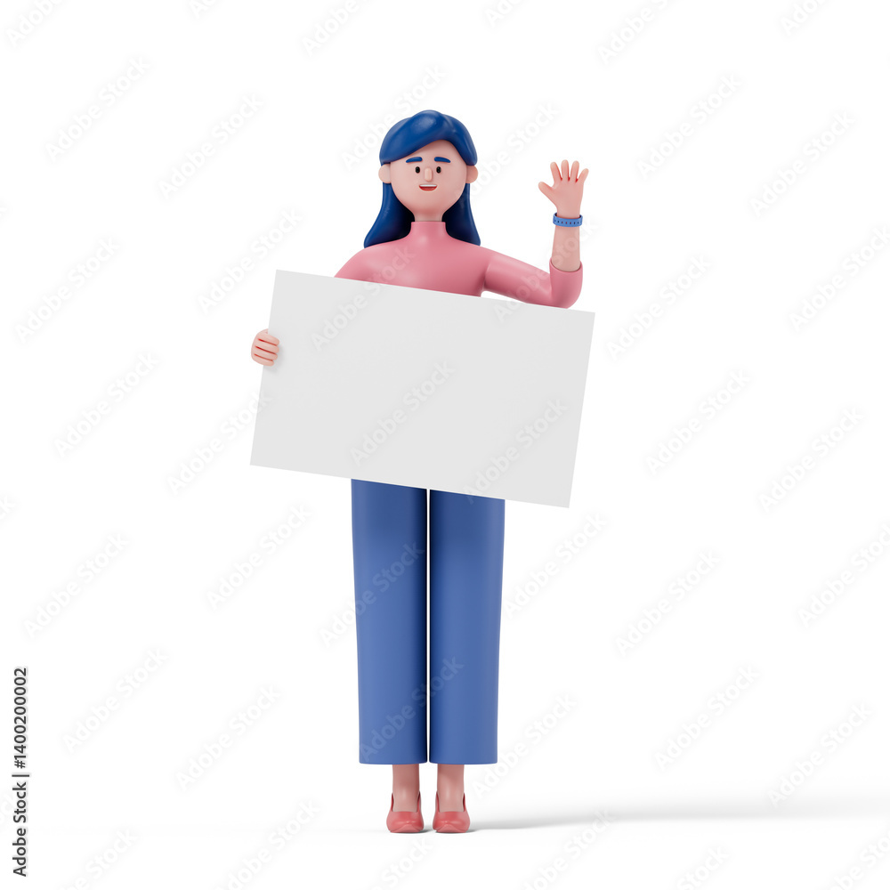 Poster 3d people holding an empty white board for insert a concept.3d rendering,conceptual image. isolated 