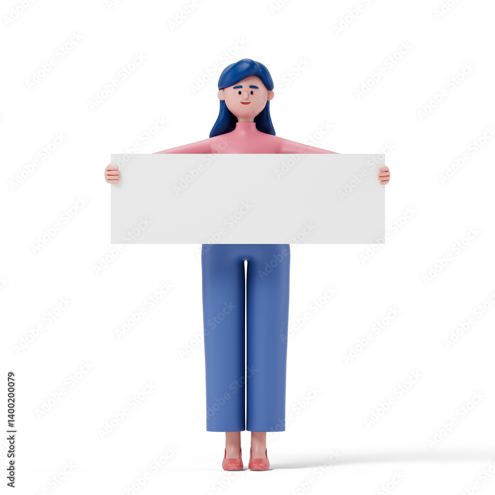 Poster 3d people holding an empty white board for insert a concept.3d rendering,conceptual image. isolated 