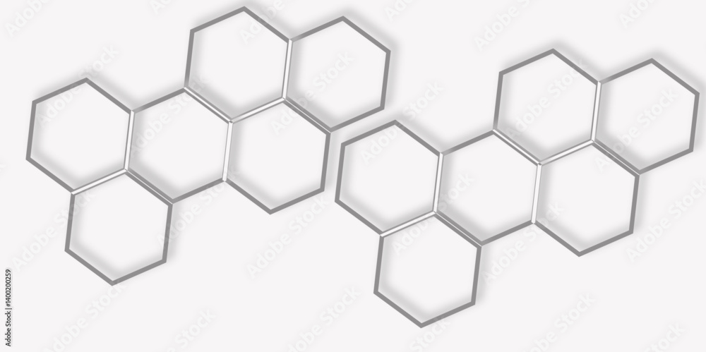 Poster abstract 3d hexagon grey and white out line technology style honeycomb seamless pattern background. 