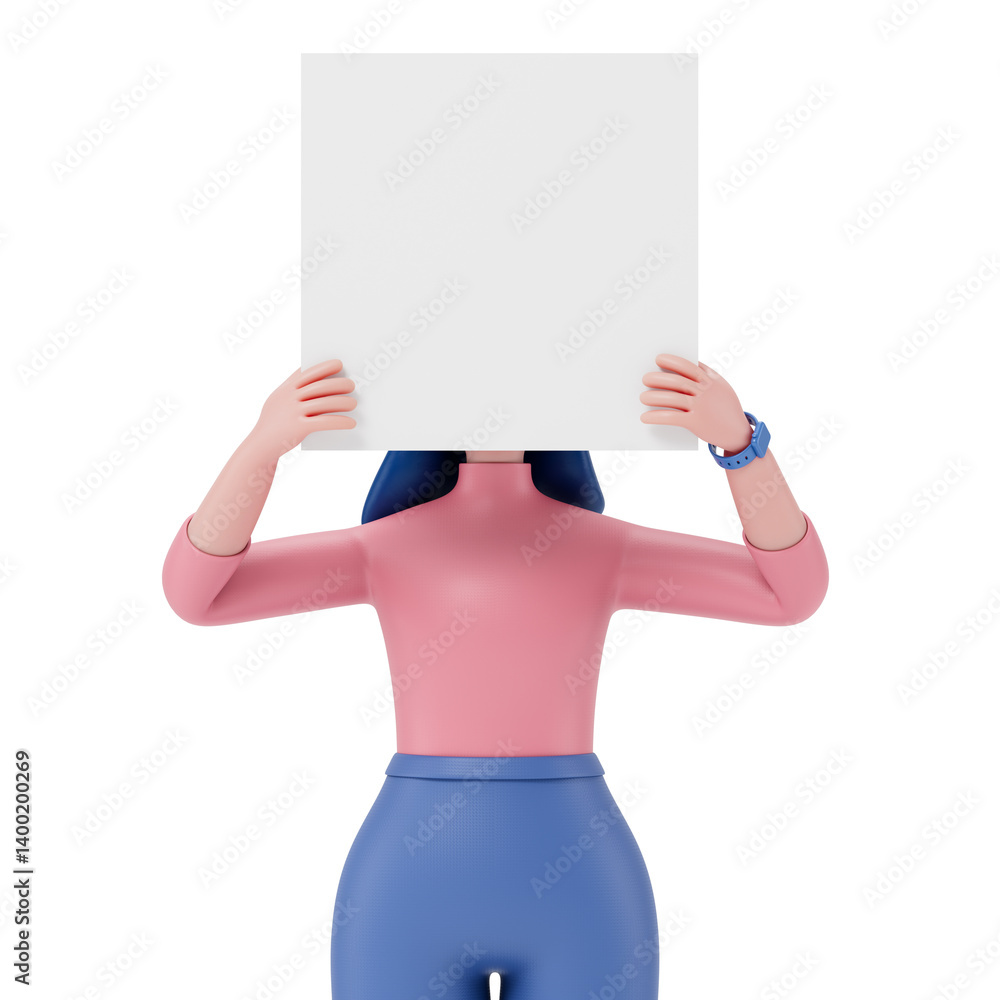 Aufkleber 3d people holding an empty white board for insert a concept.3d rendering,conceptual image. isolated 