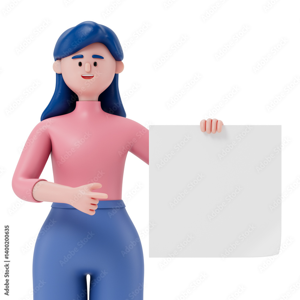 Poster 3d people holding an empty white board for insert a concept.3d rendering,conceptual image. isolated 