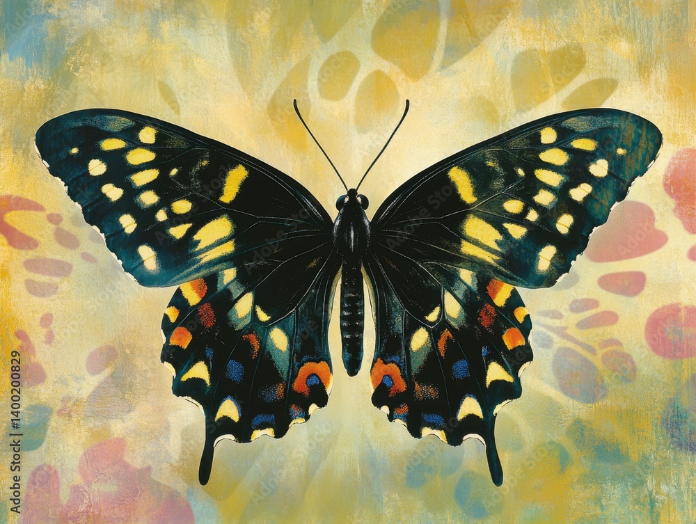 Poster artistic butterfly illustration with detailed wing patterns on a textured background a captivating n
