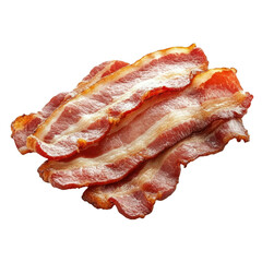Obraz premium Crispy Fried Bacon Strips Isolated on White Background Delicious Cooked Bacon Breakfast Meat American Cuisine Pork Fat Greasy Food High Protein Diet Keto Paleo Recipe Ingredient Cafe Menu Close Up