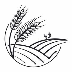 Minimalist Black and White Wheat Harvest Field Rolling Hills Line Art