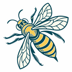 Detailed Bee Vector Art - Yellow and Black Striped Insect with Wings and Antennae