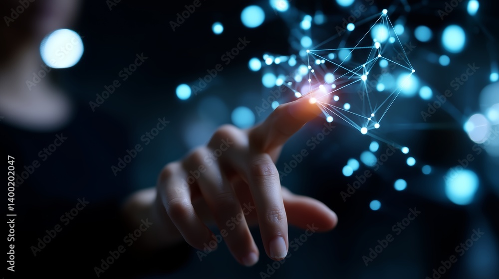 Aufkleber virtual interaction with digital connections through hand gesture in a modern setting