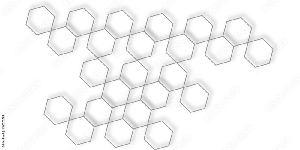 Poster abstract 3d hexagon grey and white out line technology style honeycomb seamless pattern background. 