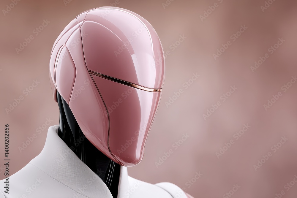 Aufkleber futuristic humanoid robot with glossy pink helmet and illuminated neck circuitry against dark minima