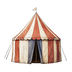 Vintage Circus Tent Red White and Blue Striped Canvas Big Top Entertainment Carnival Funfair Festival Event Isolated on White Background Illustration Painting Drawing