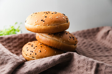 Wheat burger buns on the kitchen table