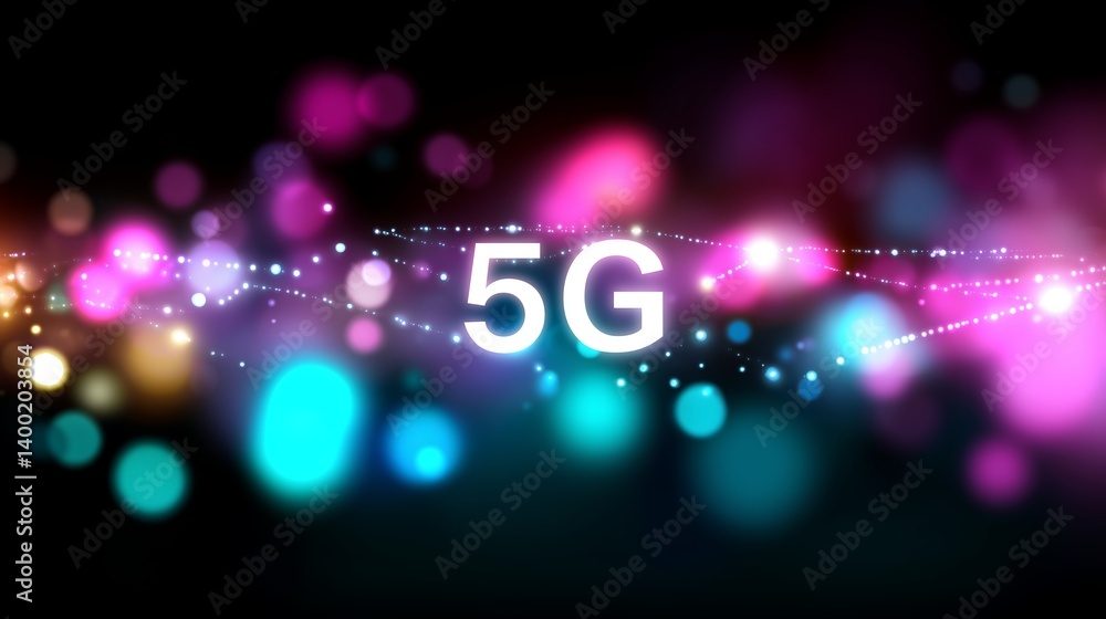 Poster colorful digital design showcasing 5g technology with vibrant light effects and abstract patterns re