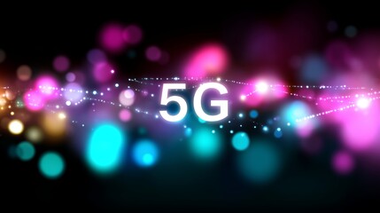Obraz premium Colorful digital design showcasing 5G technology with vibrant light effects and abstract patterns representing connectivity