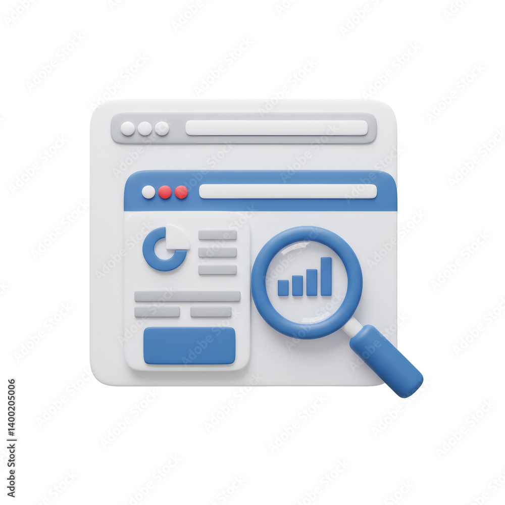 Aufkleber 3d render of website analytics with magnifying glass
