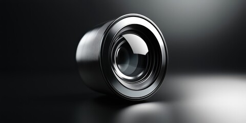 3D render of a metallic camera lens with smooth reflections and sleek circular glass elements

