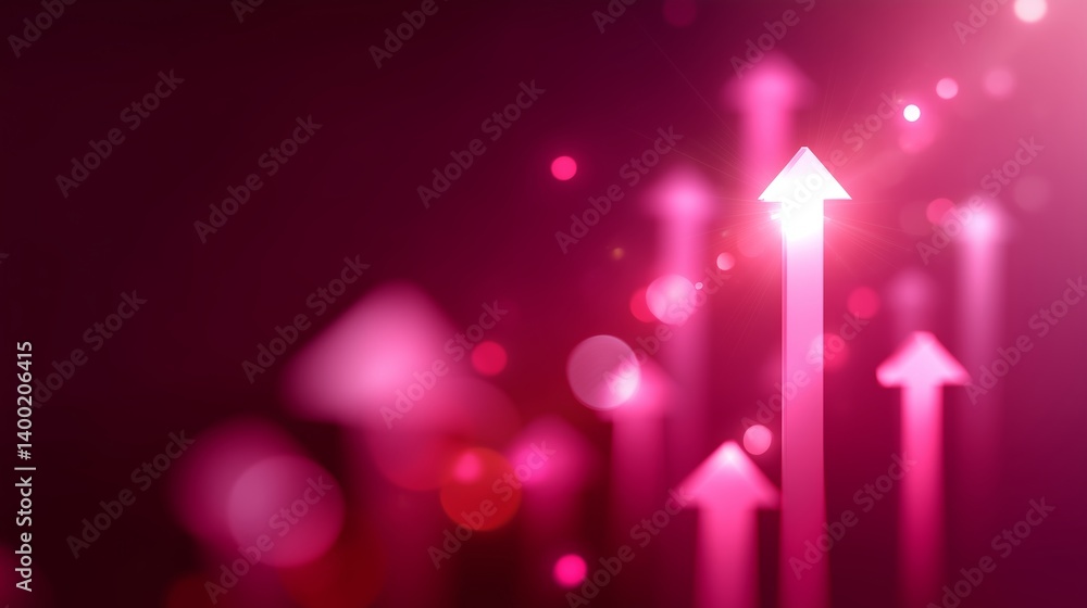 Poster colorful upward arrows symbolize growth and progress in a vibrant abstract design illuminated by sof