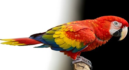 Fototapeta premium Scarlet Macaw's Fiery Gaze: A Stunning Portrait in High Contrast AI Generated