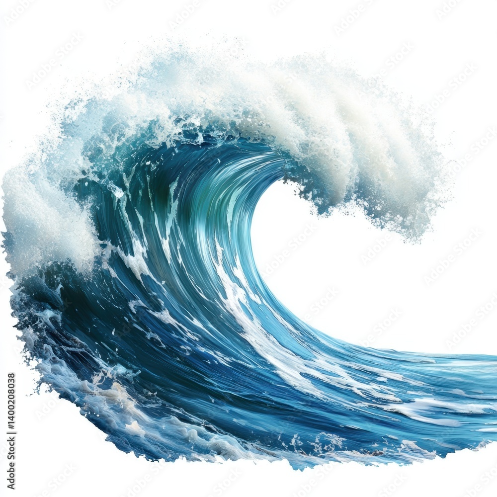 Aufkleber majestic ocean wave cresting with powerful energy against a pristine white backdrop creating a capti