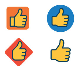 Colorful thumbs-up icon set on glowing background - 3d style