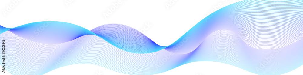 Poster abstract gradient wave made of fine lines with smooth blue and purple tones on white background. ide