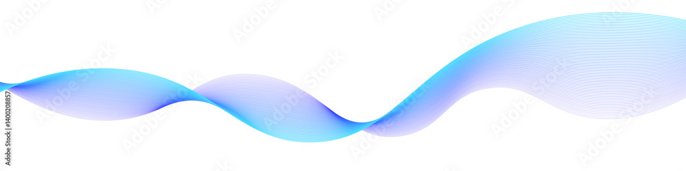 Poster abstract gradient wave made of fine lines with smooth blue and purple tones on white background. ide