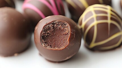 Dark chocolate truffle with a delicate cocoa powder coating, filled with rich chocolate ganache