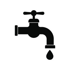  Water Faucet or tap icon, water faucet symbol vector, Water tap black silhouette of simple minimal vector