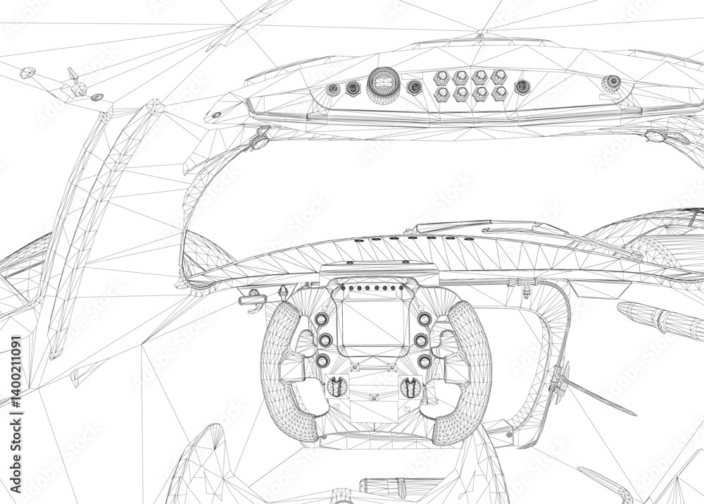 Poster a drawing of a car dashboard with a clock on the left side.