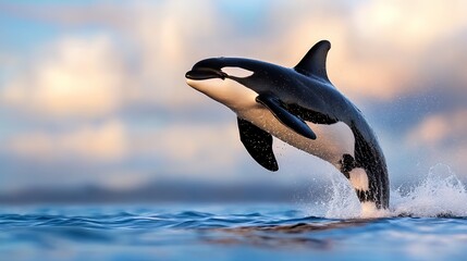 Orca breaching during sunrise