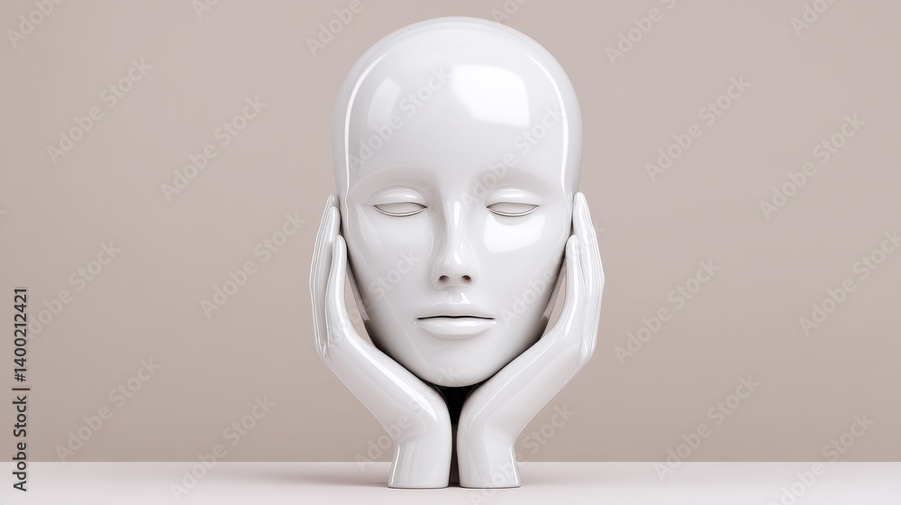 Poster white mannequin head resting in calm pose with hands at sides symbolizing tranquility conceptual thi