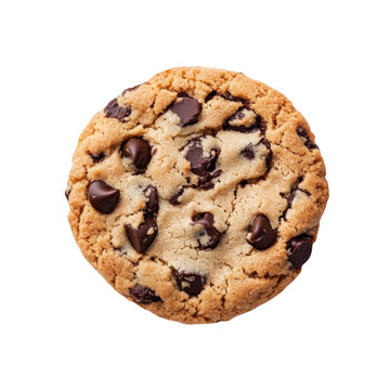 Chocolate chip cookie isolated on white background Sweet dessert snack Homemade pastry Chocolate chips cookies overhead view Food photography Baking concept Confectionery product Sweet treats