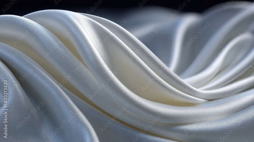 Poster luxurious white fabric with rich folds and smooth curves captured in close up showing texture realis