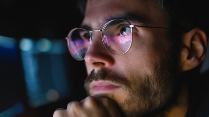 Tech Coder Workspace Screen Reflection