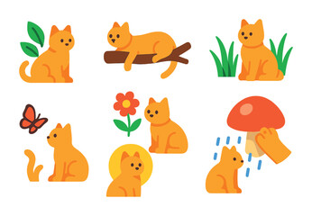 Cute cat icon set: adorable feline illustrations in flat style