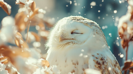 White Owl Enjoying Winter in Cinematic Scene.