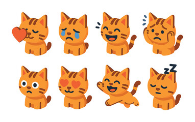 Cute cat emoji icons: expressive feline emotions in 3d style