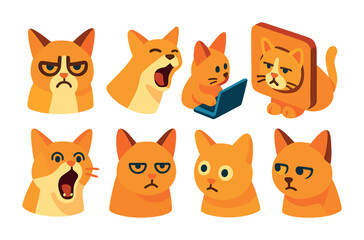 Expressive cat icons set: emotional collection in 3d style
