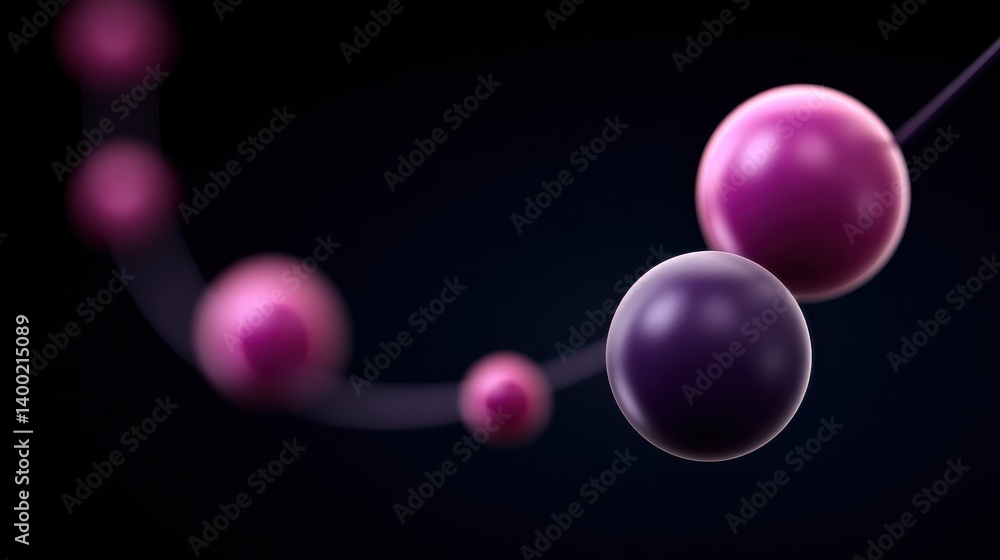 Poster abstract molecular structure with pink and purple atoms floating over dark background visualizing ch