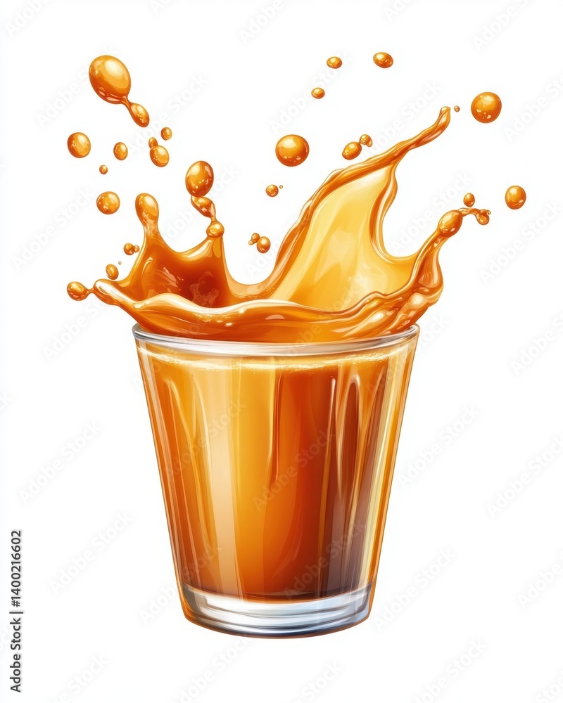 Poster refreshing golden liquid splash in transparent glass on white background capturing dynamic movement 