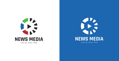 Printplay button logo set, digital broadcasting technology, program, and logo design illustration.