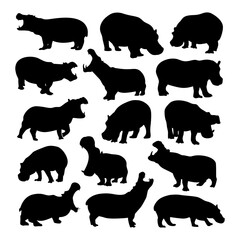 set collection hippopotamus vector silhouette