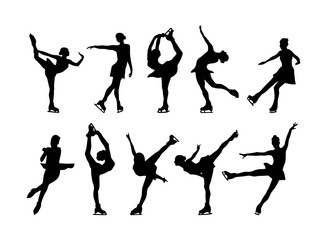 ice skating vector silhouette in different position