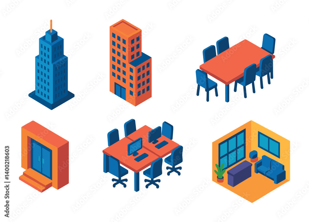 Poster isometric flat vector set of icons of ui customization settings: theme, wallpaper, font size, layout
