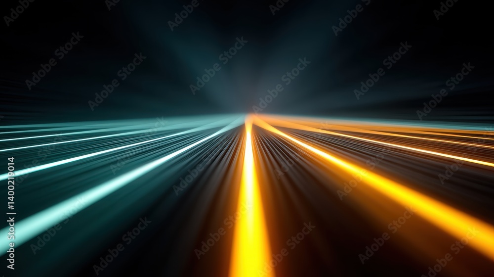 Aufkleber futuristic light trails in perspective motion blur over a dark environment forming a vanishing point