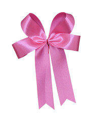 Pink satin ribbon bow on transparent background