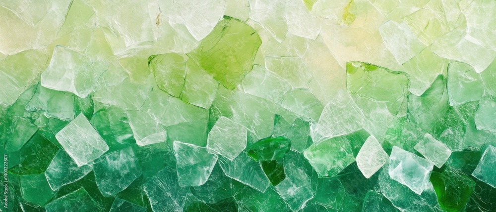 Poster abstract green and white mosaic of glass shards creating a gradient texture with a calming and refre