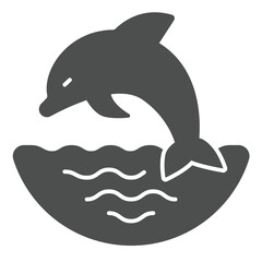 Dolphin jump at sea solid icon, eco tourism concept. Vector graphics. Sea animal, wildlife sign on white background, glyph style icon for mobile or web design.
