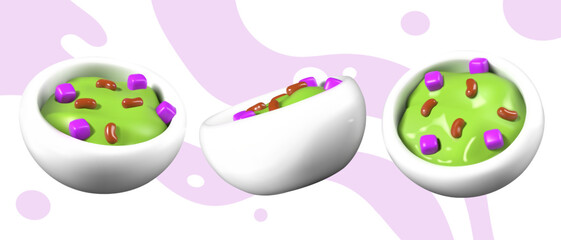 White bowl with green soup. Hot vegetable dish, recipe for Mexican cuisine