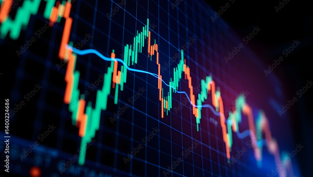 Poster high-resolution stock market chart analyzing financial trends and data visualization
